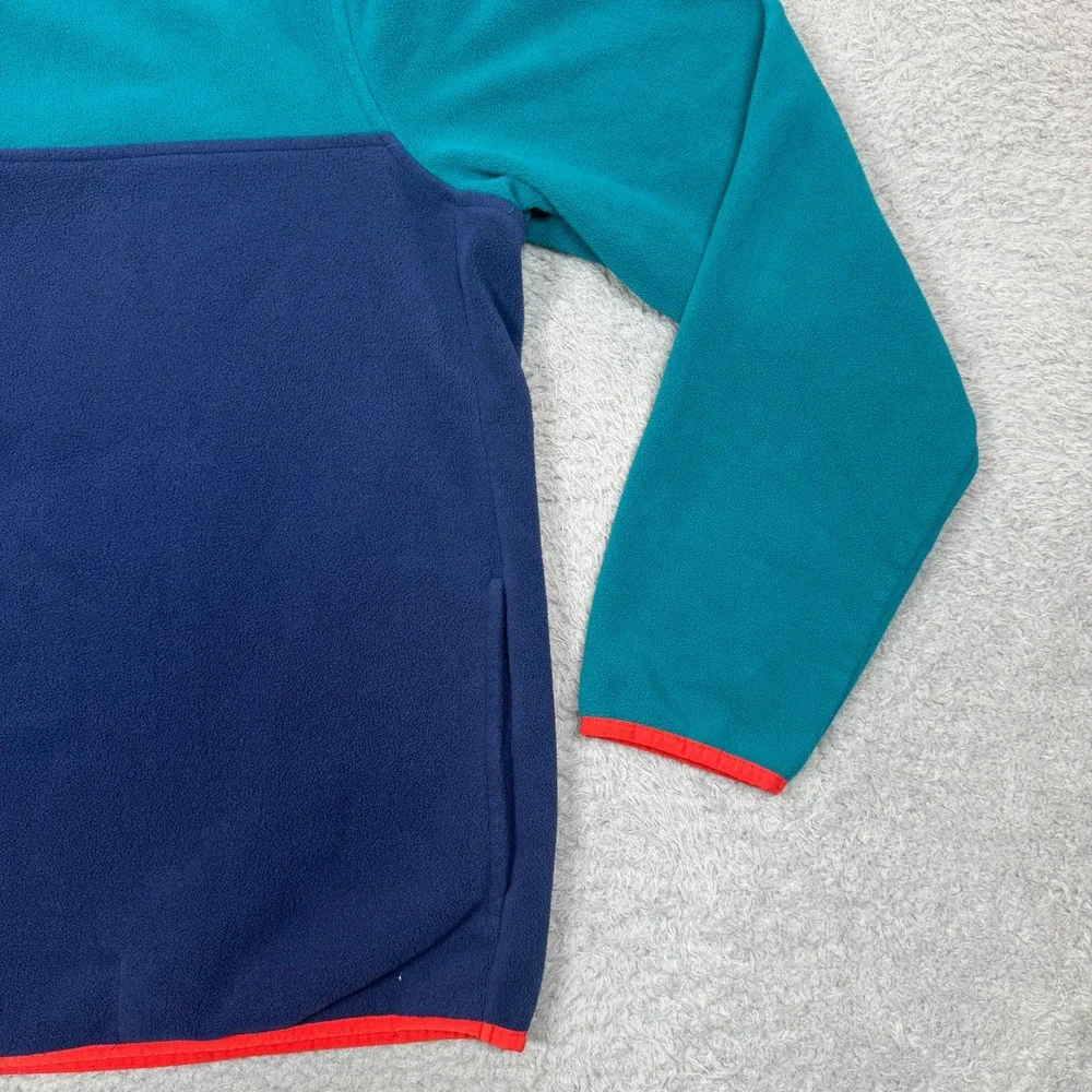 Lands End Mens Large Colorblock Fleece Snap Neck Pullover Teal Navy Orange-Red